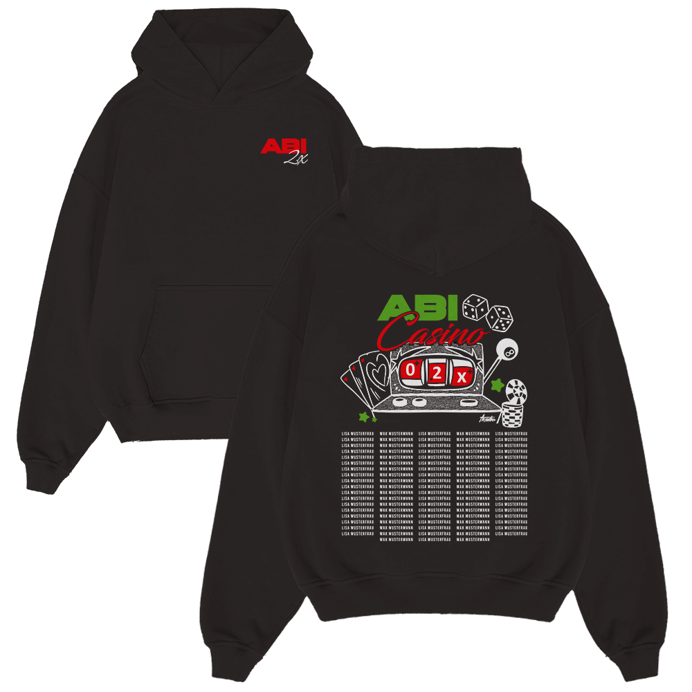 Hoodie, Sweatshirt, Schwarz, Casino-Motiv, Graphic-Rückseite Druck, Hoodie, Schwarzer Hoodie, AB I Casino, Grafik hoodie, Vordertasche