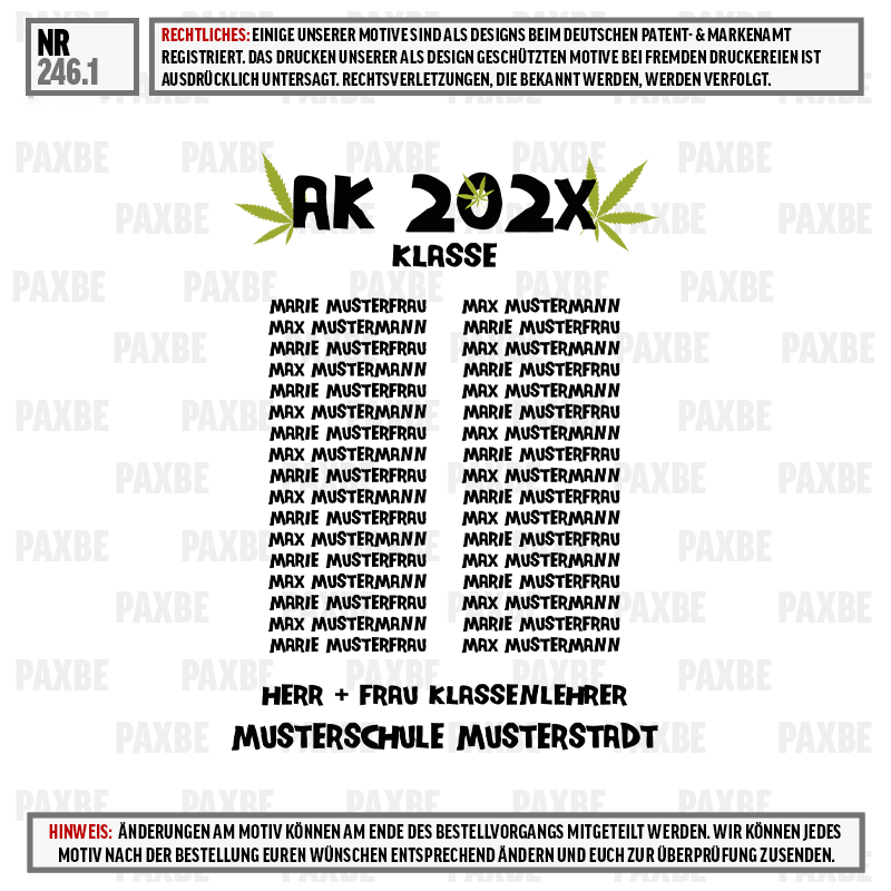 Kleidung, Hanfblatt-Design, Ak 202x, Klasse, Klebeband-Label, Kunstbild, AK 202X, Klasse, Musterbild, Musterstadt