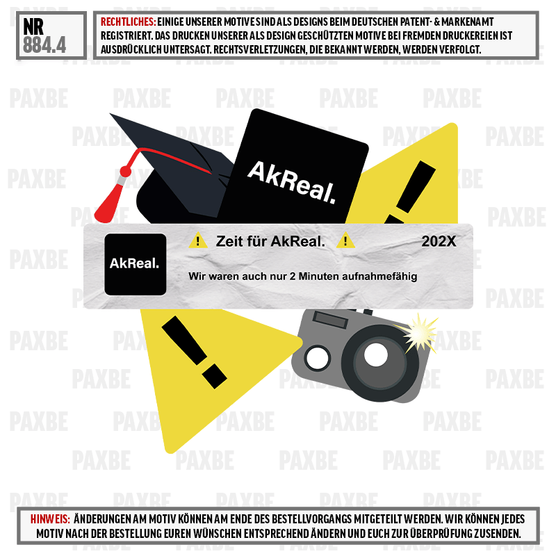 AkReal., Abschlussmütze, Kamera, Warnzeichen, Ausrufezeichen, AkReal, Abschlussmütze, Kamera, Warnschild, Ausrufezeichen