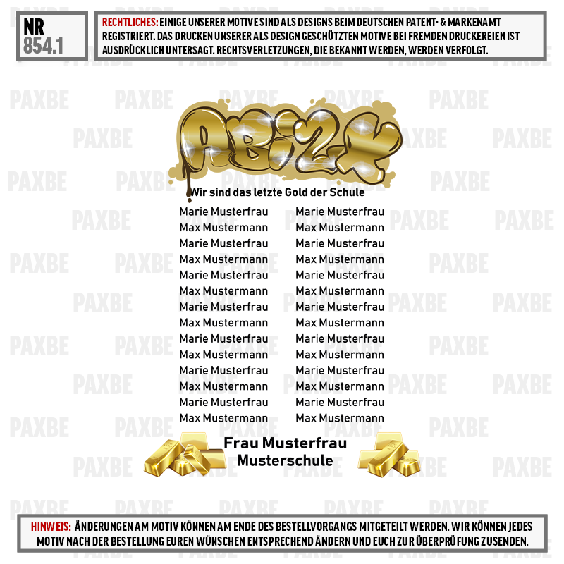 Musterfrau, Schule, Goldbars, Grafik, Label