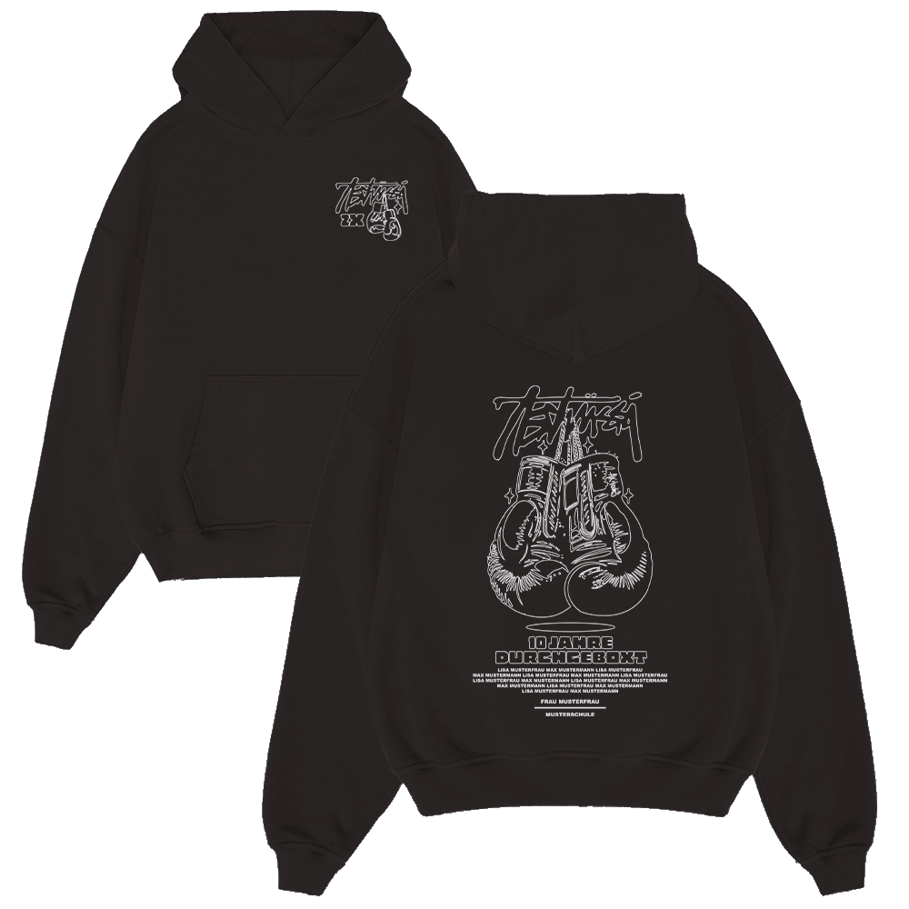 Hoodie, Schwarz, Grafik, Boxhandschuhe, Rückenaufdruck, Hoodie, Schwarz, Grafik, Boxhandschuhe, Rückendruck