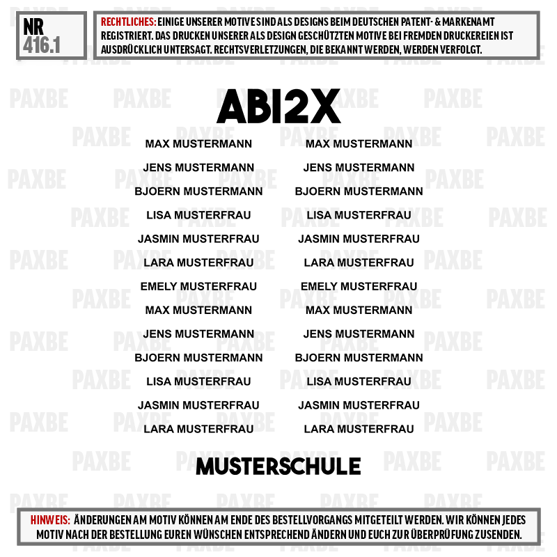 poster, branding, MUSTERFRAU, MUSTERschule, MUSTERNAME, AB12X?, PAXBE, MUSTERUNG, DESIGN, MUSTER MANN, musterschule, logo, druckvorlage, text, abiteaser