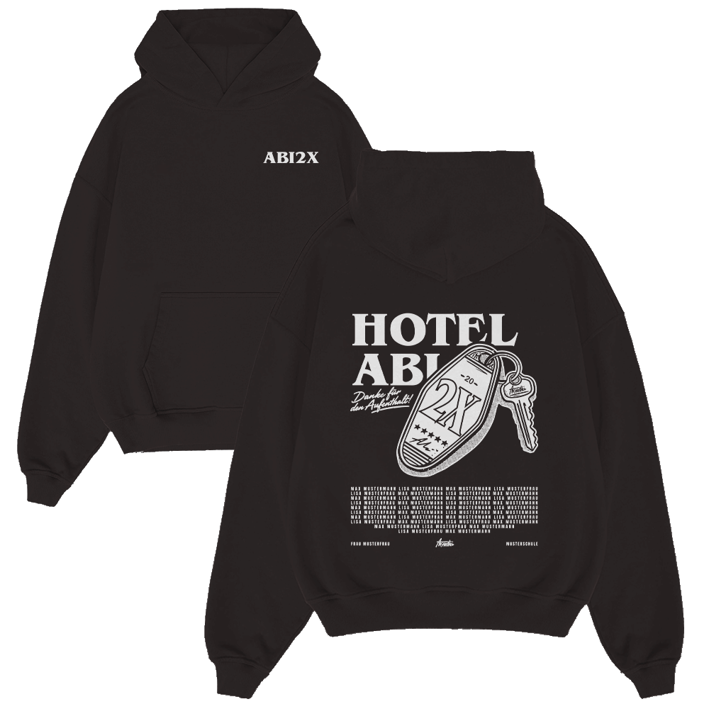 hoodie, schwarz, grafik, großer schlüssel, hotel AB12X