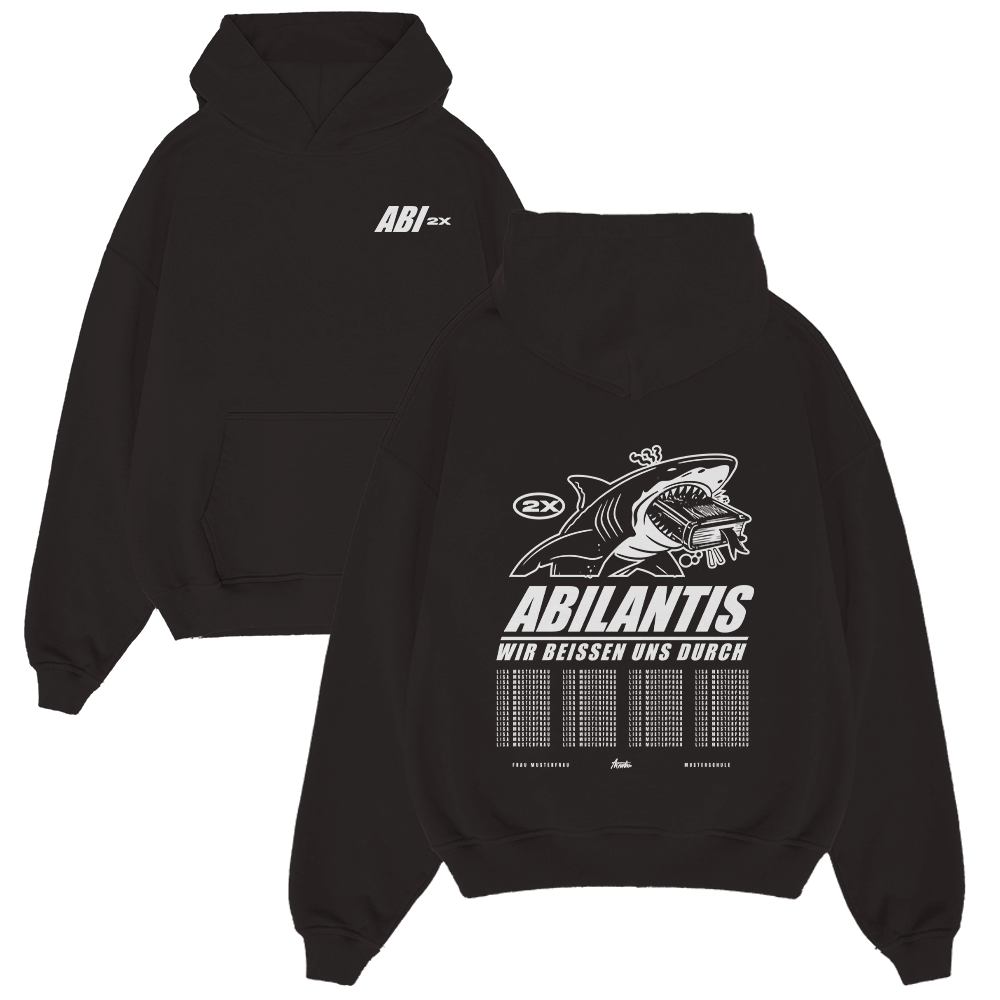 Hoodie, Schwarz, Print, Weiß-Print, Front-Print, Hoodie, Schwarzer Hoodie, Grafik-Hoodie, Hai-Design, Druck auf Rücken