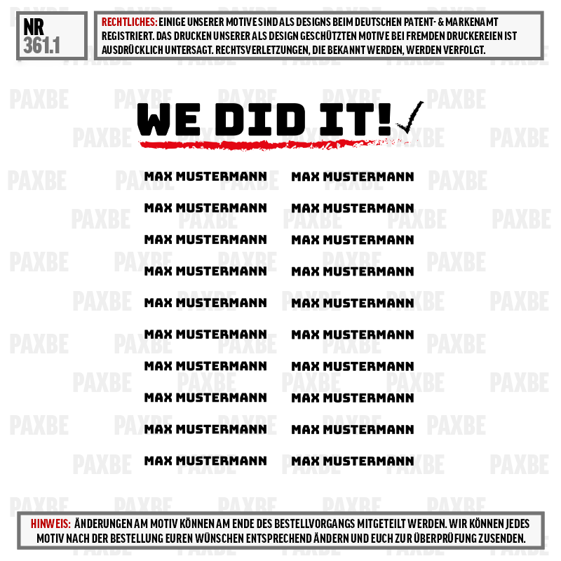 T-Shirt, Grafikdruck, We Did It, Motiv, Max Mustermann, Poster, Text, We did it, Max Mustermann, Branding, Schriftzug, Grafik