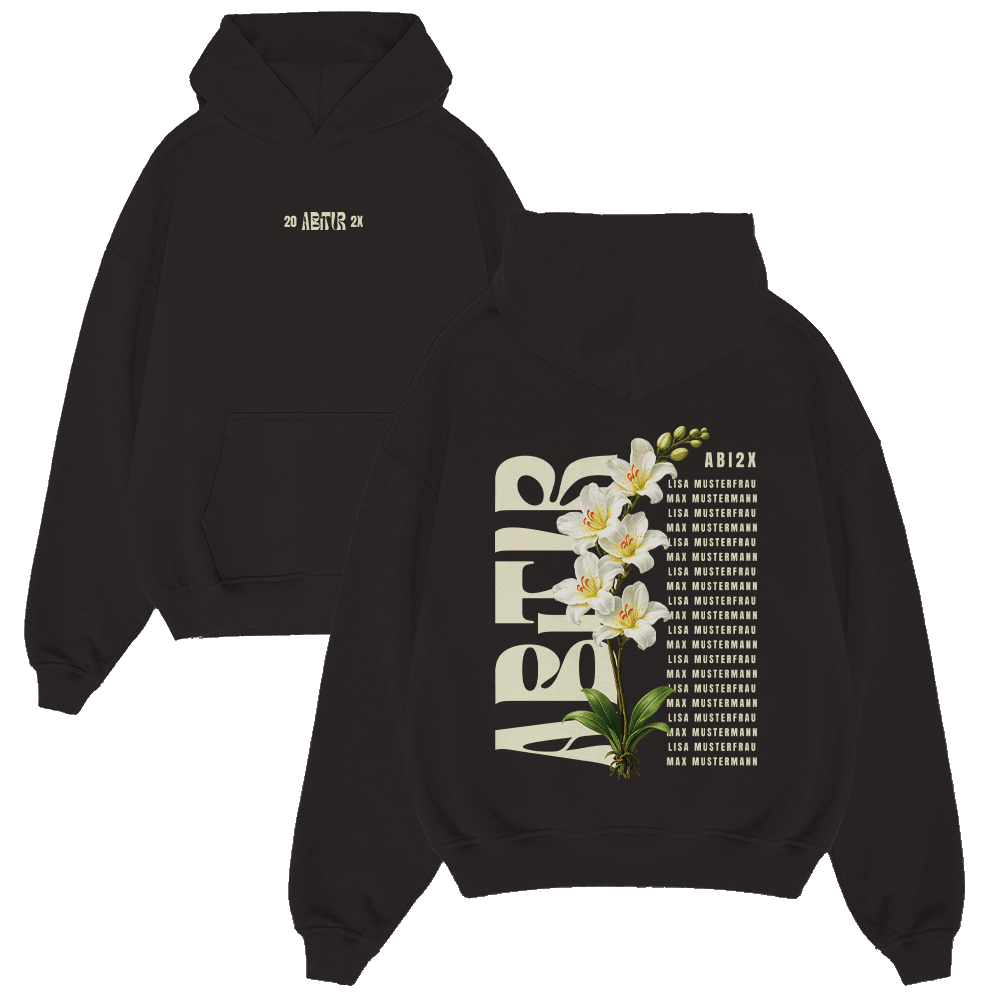 hoodie, schwarz, blumen, druck, rückseite design, hoodie, schwarz, blumenprint, grafik, unisex