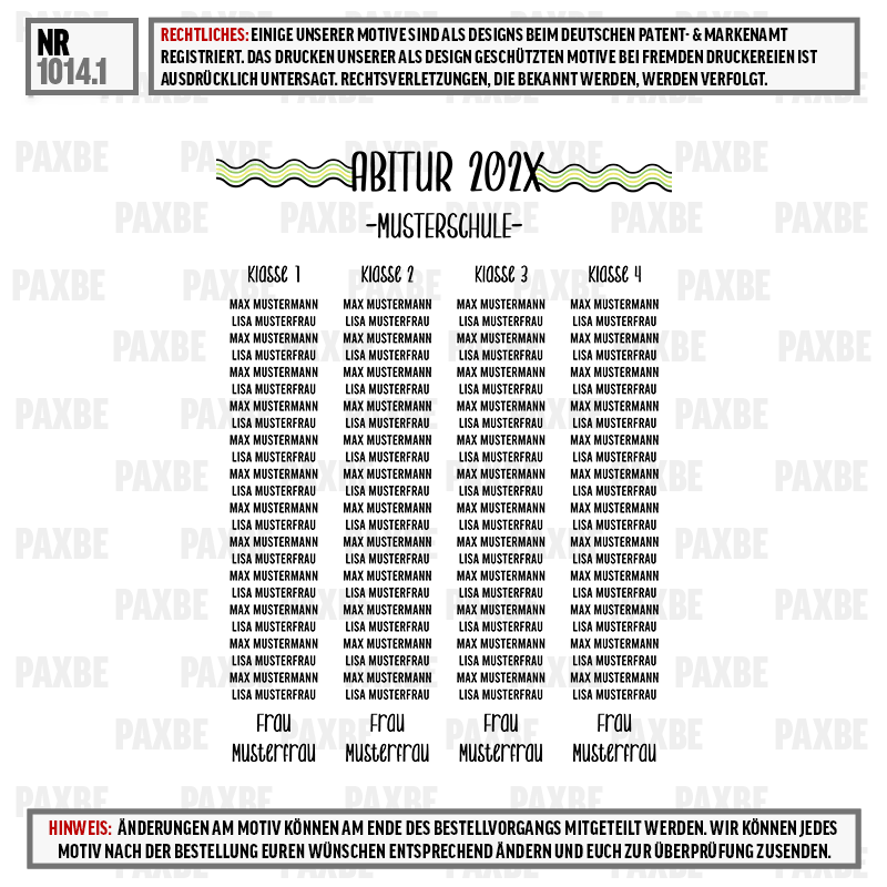Musterliste, Klassenzug, Schule, Namensliste, Monogramm, Schulplan, Klassengebiete, Musterschema, Abitur202X, Klasse1-4