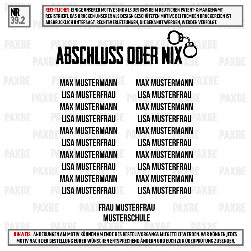 ABSCHLUSS ODER NIX HANDSCHELLEN 39.2 ABSCHLUSS ODER NIX HANDSCHELLEN 39.2