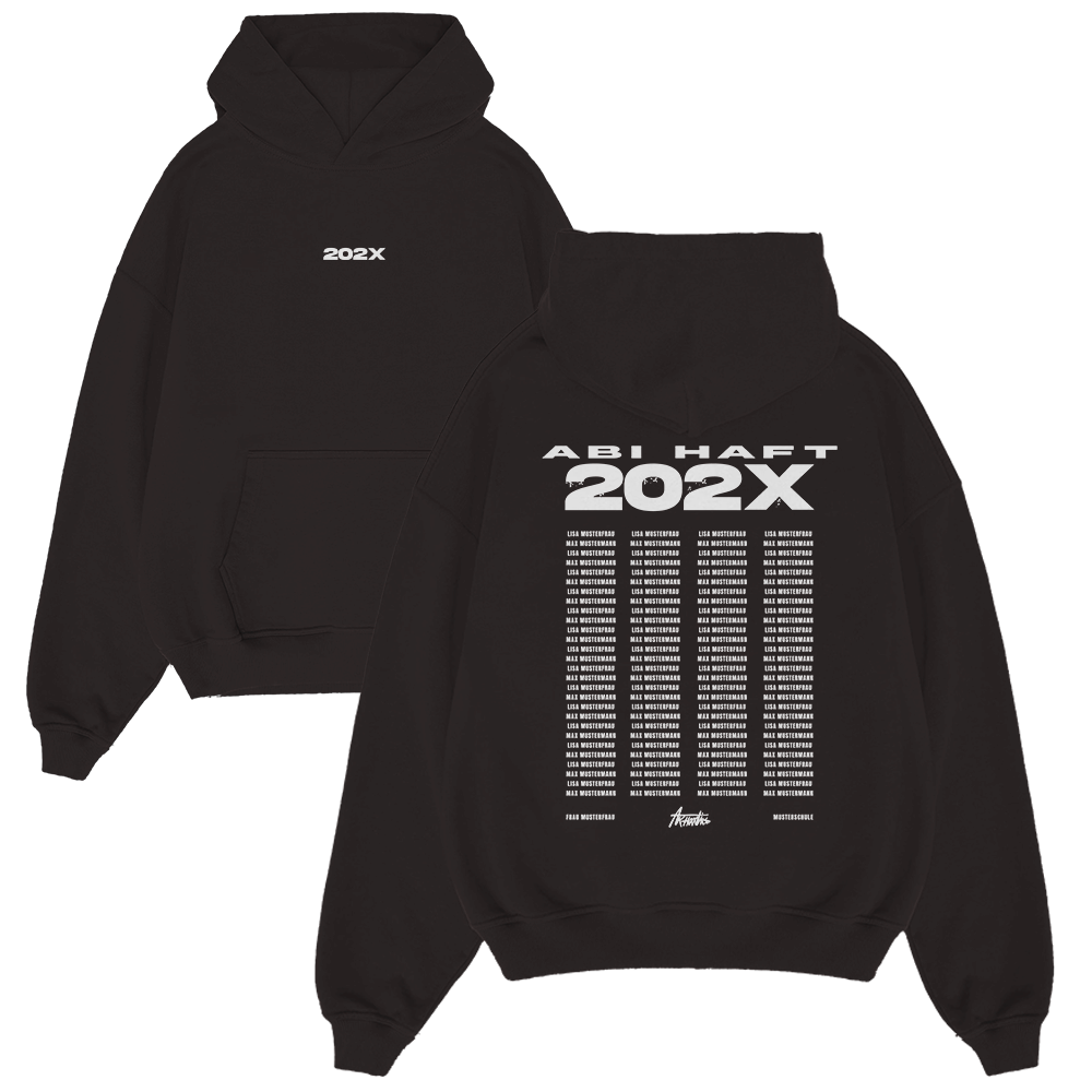 Hoodie, Kapuzenpullover, Schwarz, Print, 202X, Hoodie, Schwarz, Fronttasche, Rückseite bedruckt, 202X