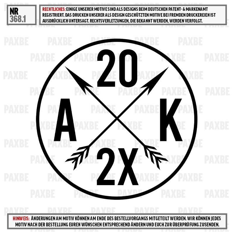 Kreiselemente, Pfeile, Buchstaben, Designdetail, Monogramm, runder Aufkleber, Pfeile, A, K, 20, 2x