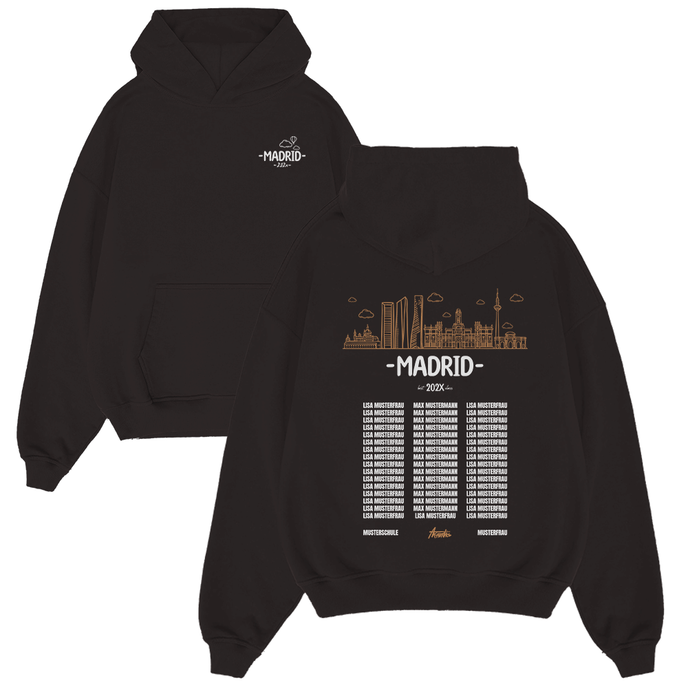  Hoodie, schwarzer Hoodie, Madrid-Design, Stadt-Skyline, Kapuze, hoodie, schwarz, Madrid, Stadtansicht, unisex