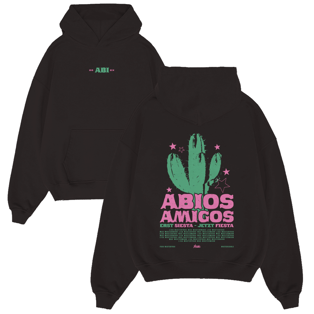 hoodie, hooded, schwarz, grafik, kaktus, Hoodie, Kaktus-Print, rosa/grün, Unisex, Pullover