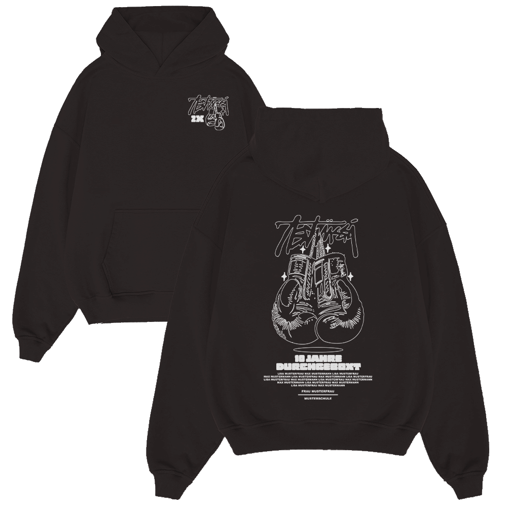 hoodie, schwarz, kängurutasche, grafik, oversized