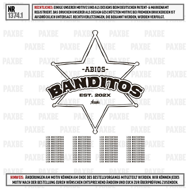 stern, abzeichen, logo, banditos, est. 20XX, Banditos, Stern, Logo, Design, Gründung 20XX