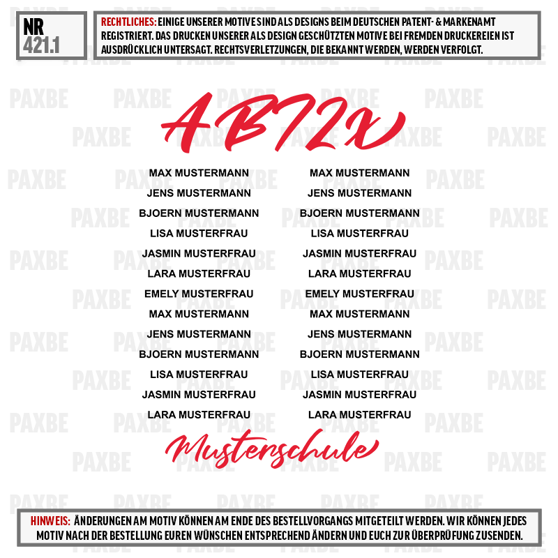 Name, Muster, Farbe, Material, Kategorie, Mustenschule, Muster, Text, Logo, Pattern