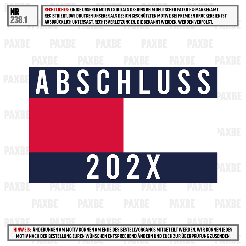 Abschluss, 202X, Abschlusslogo, Flagendesign, Monogramm, Abschluss, 202X, Banner, Logo, Rot-Blau-weiß