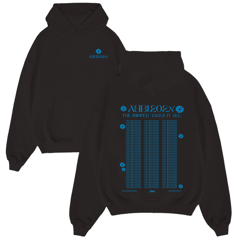 Hoodie, Schwarz, Kapuzenpullover, Frontdruck, Rückenprint, Hoodie, Schwarz, Blaues Druckmotiv, Vorne Tasche, Rückseite Design