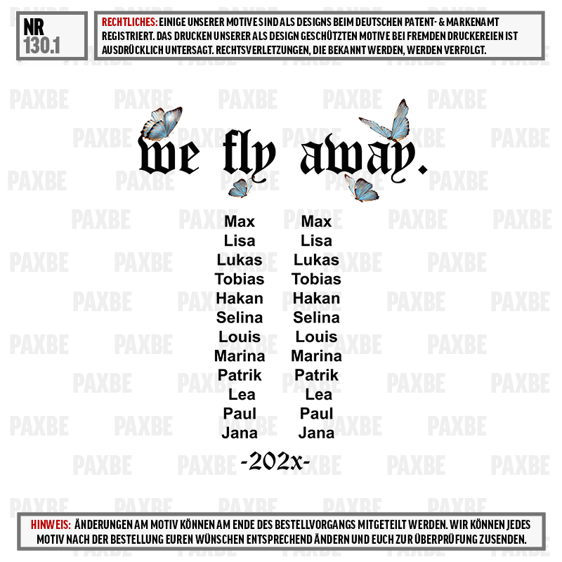 we fly away, Schmetterlinge, Textdesign, Namensliste, 202x, text, butterflies, Typografie, Datum, Namen Liste