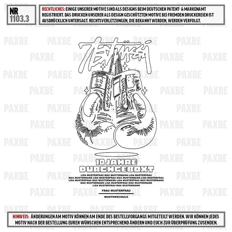 Boxhandschuhe, Illustration, Veranstaltungsplakat, Zehn Jahre, Musterschule, Boxen, Schutzhandschuhe, Kämpfer, Poster, Zehn Jahre Jubiläum