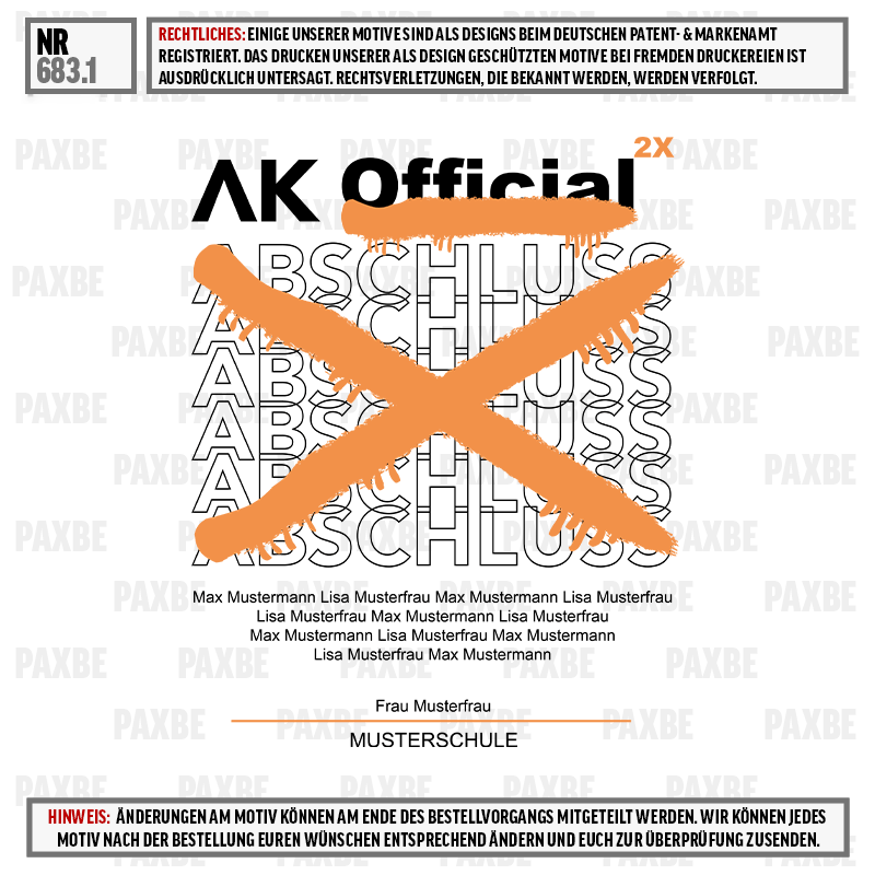 Schulzeug, Kopfsache-Branding, Motivschutz, Klassenzahl, Motivblock, T-Shirt, Designpapier, Muster, Max Mustermann, Musterfrau