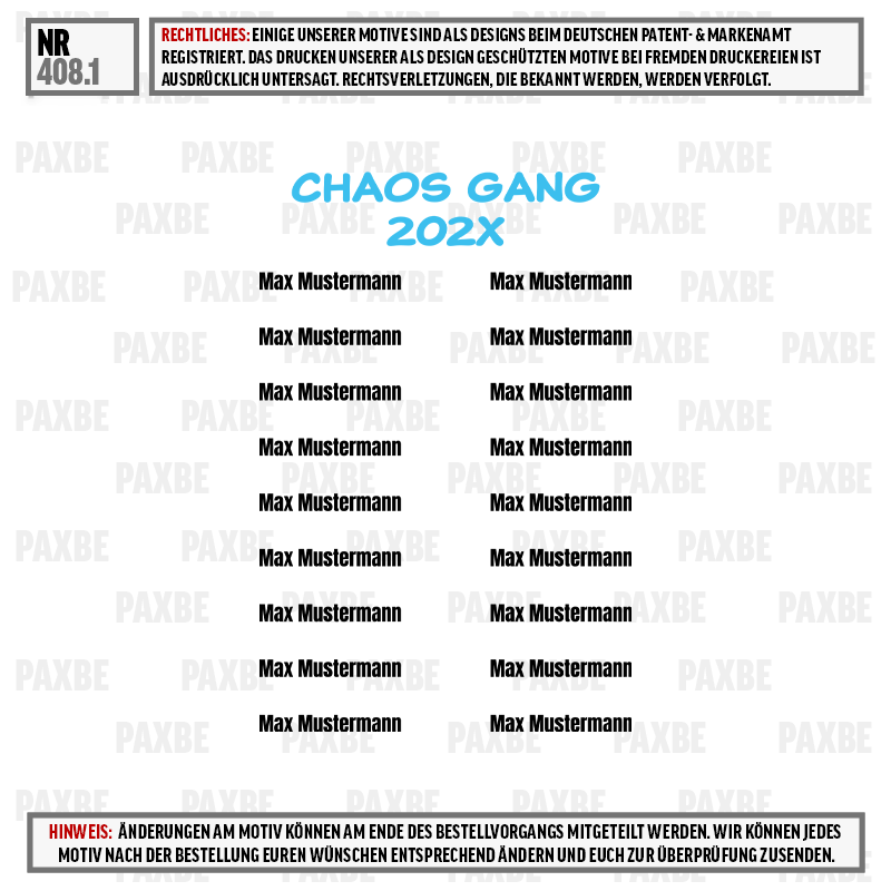 chaos gang 202x, poster, design template, max mustermann, layout grid, Chaos Gang, T-Shirt-Design, Text-Motiv, Druckmuster, Charakter-Raster