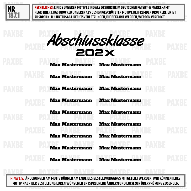  Abschlussklasse,  202x,  Max Mustermann,  Namenseinträge,  Muster, Endprodukt, Fotobuch, Klassenabschluss, Namenskennzeichnung, Musterung