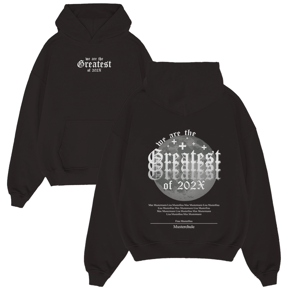 Hoodie, Schwarz, Grafik, Kreis-Design, Textdruck, Hoodie, Schwarz, Grafikdruck, Rundhals, Kängurutasche