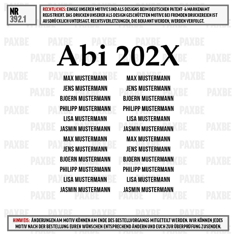 T-Shirt, AbI 202X, Namensliste, Mustermann, Print, poster, text, namen, logos, layout