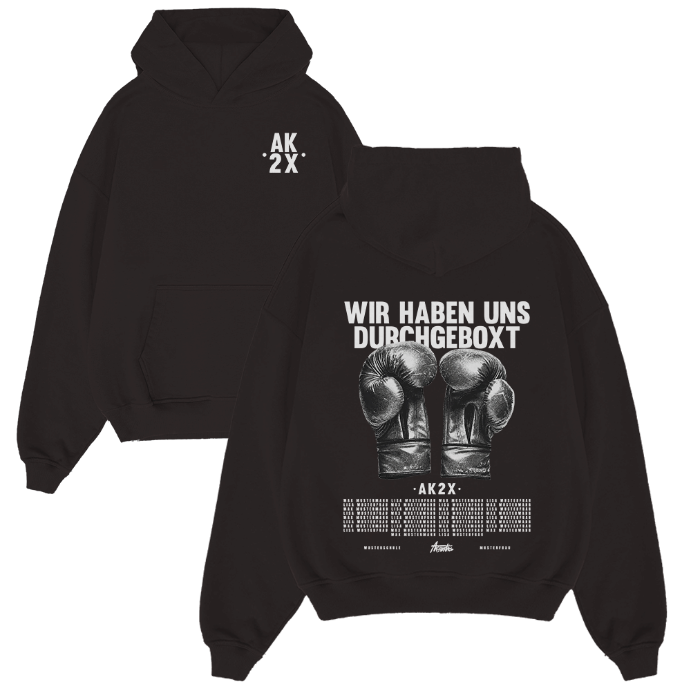 Hoodie, Schwarz, Boxhandschuhe Grafik, Boxen Bild, Deutscher Text