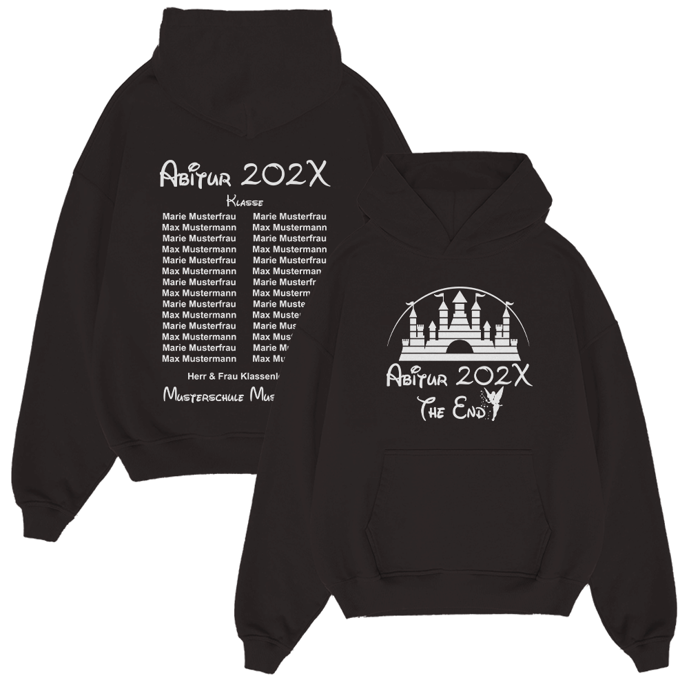 hoodie, schwarz, burgenmotiv, druckdesign, abitur 202X, Hoodie, Schwarz, Druck, Schloss, Abitur 2021X