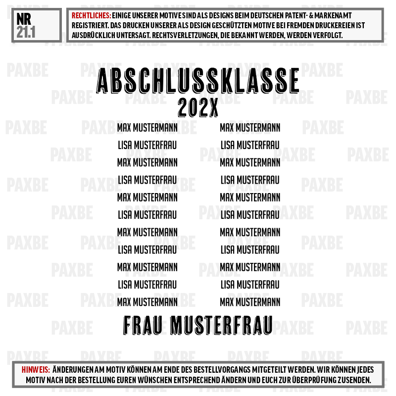 T-Shirt, Abschlussklasse, Jahrgang, Namenliste, Studenten, Abschlusszeugnis, Abschlussklasse, Jahrgang, Namensliste, Schule