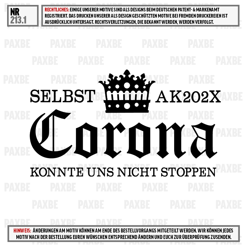 Corona, Kronenkrone, Schriftzug, Textdruck, Motiv, tshirt, Corona motif, Krone, Text-Grafik, schwarzdruck