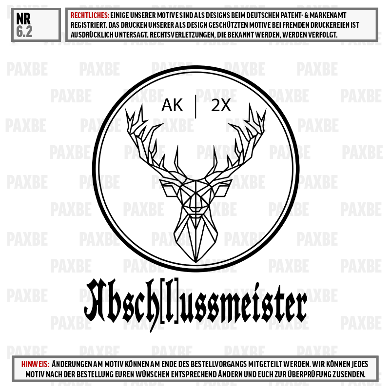 Geometrischer Hirsch, Geweih, Kreislogo, Schwarz-Weiß, Monogramm-Stil, Geometrischer Hirsch, Hirschkopf Logo, Kreis-Emblem, Schwarzschrift Blackletter, Monochrome Gestaltung