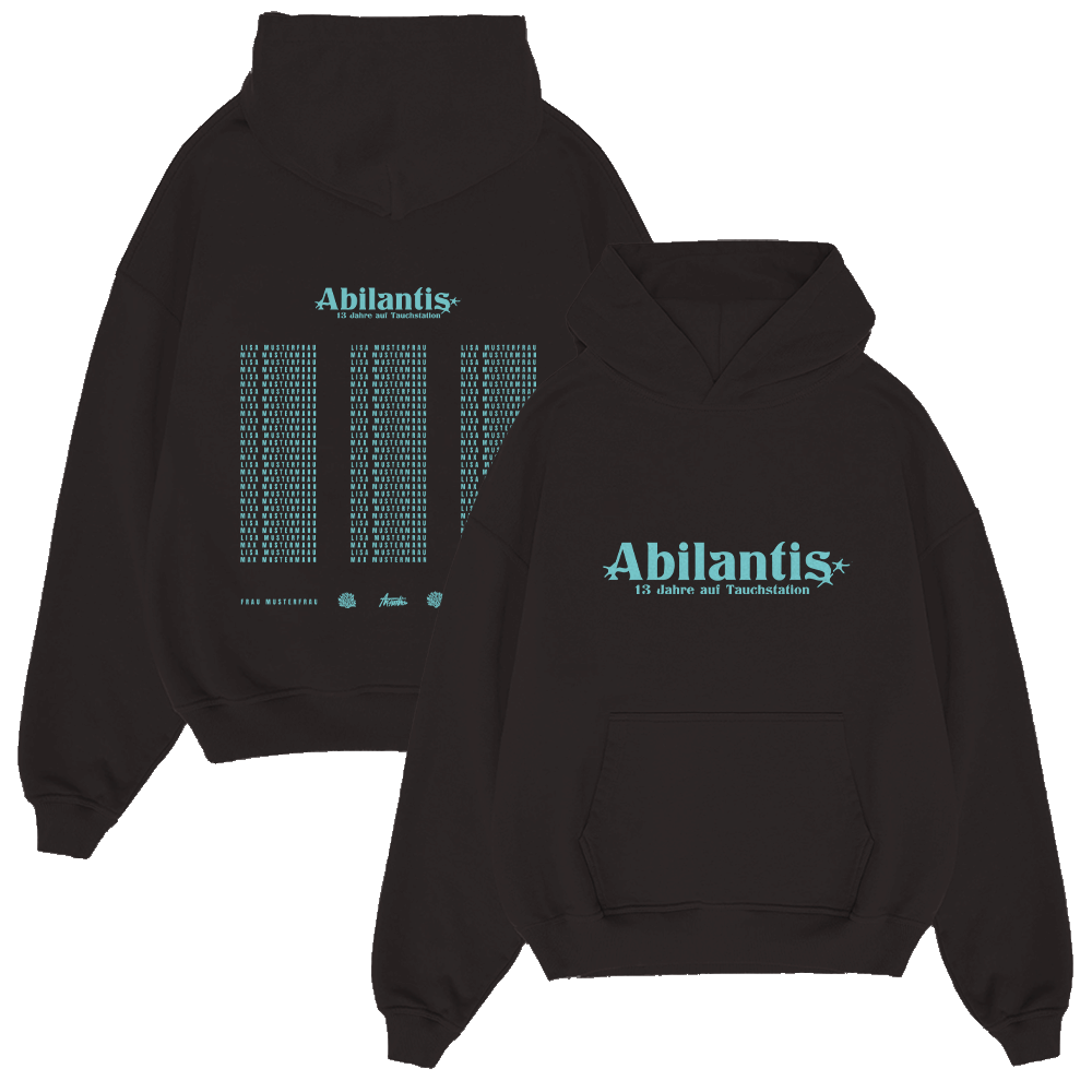 Hoodie, Schwarz, Grafik, Türkisfarbener Text, Kängurutasche, Hoodie, Schwarz, Print, Abilantis, Kangaroo-Tasche