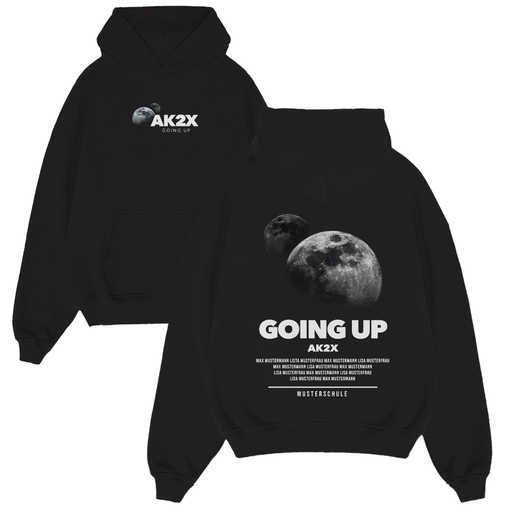 Hoodie, Schwarz, Mond Grafik, Pullover, Vordertasche, Hoodie, Schwarz, Grafik, Mond, Going up