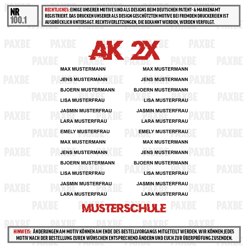 Text, Poster, AK 2X, MUSTERSCHULE, MUSTERSCHULE, PAXBE, Team, Namensliste, AK 2X, MUSTERSCHULE, MUSTERFRAU, MUSTERMANN, LARA MUSTERFRAU