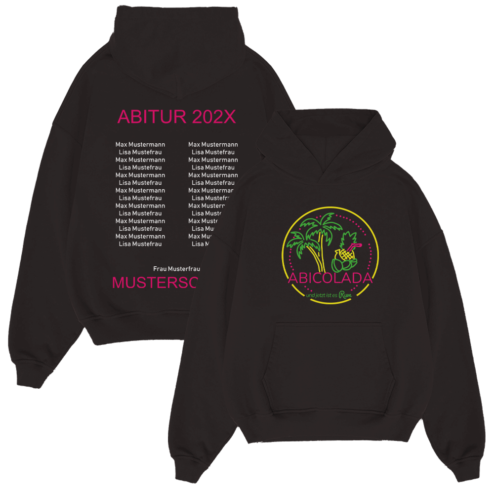 Hoodie, Schwarzer Hoodie, Grafik-Hoodie, Palmenlogo, Neonpink-Text, Hoodie, Schwarz, Print, Palmengrün, Logo