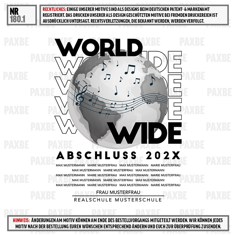 Poster, World Wide, Abschluss 202X, Realschule, Musterschule, poster, abschluss, weltkarte, musik, schule
