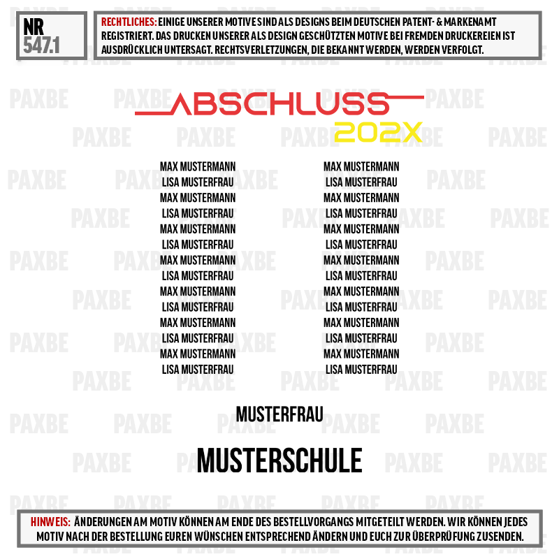 Musterfrau, Mustersschule, Abschluss, Musterbild, Bildtext, Musterfrau, Mustersschule, Layout, Medienbild, PAXBE