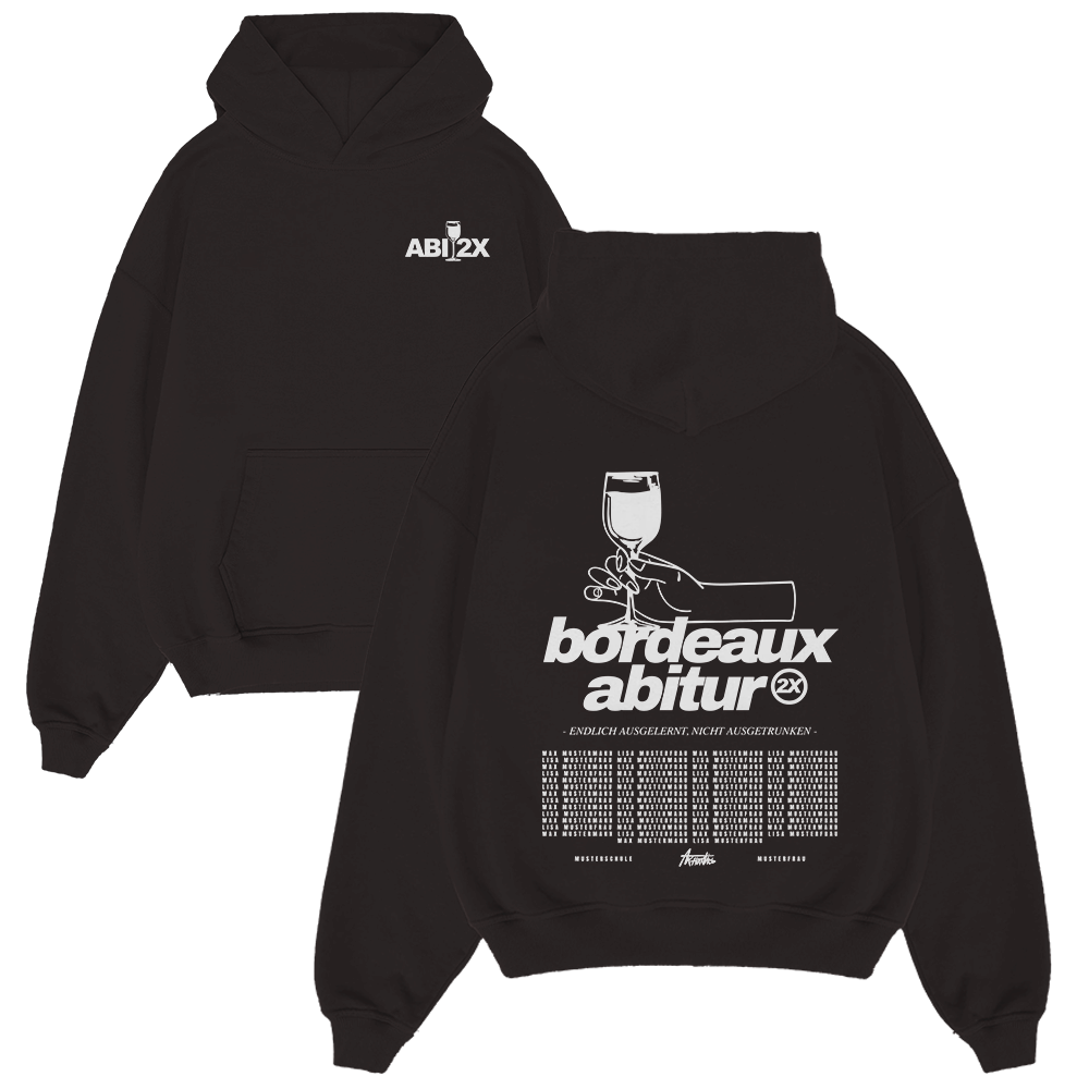  Hoodie, Schwarz, Grafik, Weinglas, Textdruck, Hoodie, Schwarz, Grafik, Wein Glas Motiv, Front- und Rückenprint