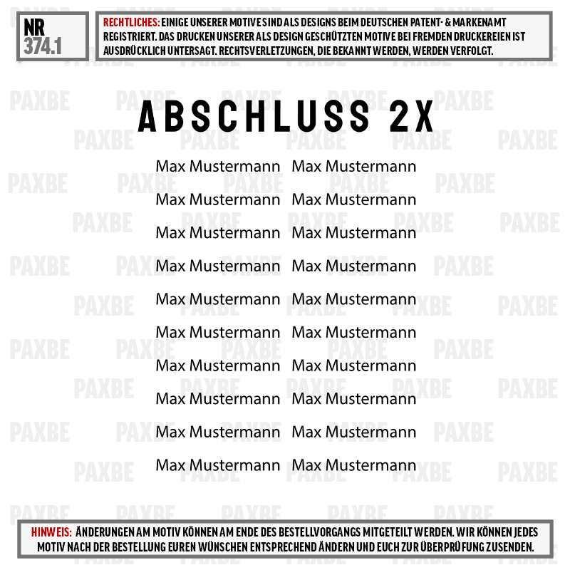 abschluss, 2x, menü, max mustermann, layout, abschluss 2x, mehrere personen, sechszeilige liste, name platzhalter, max mustermann