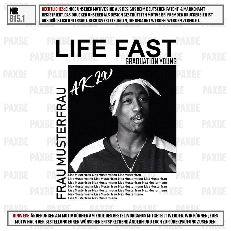 MUSTERFRAU, LIFE FAST, Label, Portrait, Kopfbandana, streetwear, Hoodie, schwarz, Bandana, Porträt