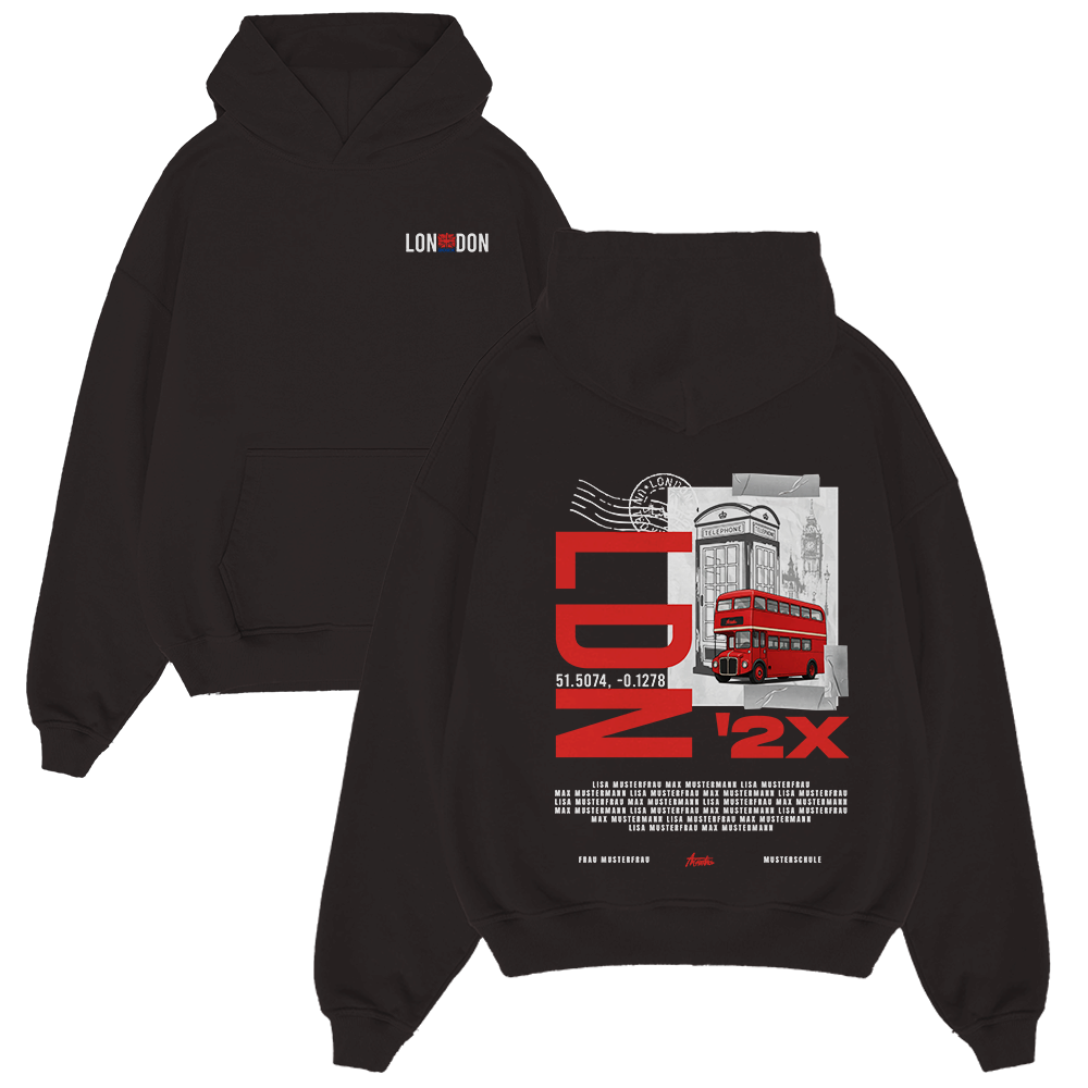 Hoodie, Pullover, Schwarz, Graphic, London Pattern, hoodie, schwarz, grafik, unisex, druck