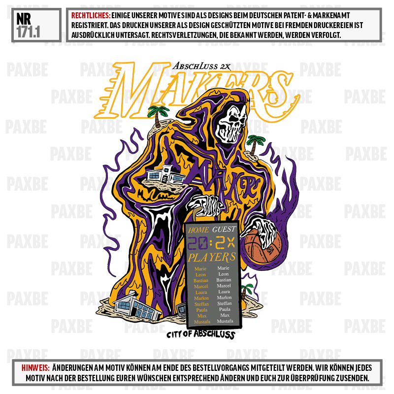 Hooded figure, Grim reaper, Basketball, Scoreboard, City origin, Basketball, Skelett, Sensenmann, Hörner, Turnier-Logo