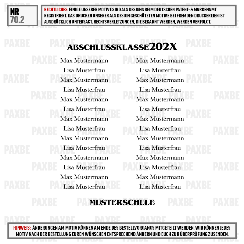 Abschlussklasse, Schule, Namensliste, Musterkandidaten, Musterfirma