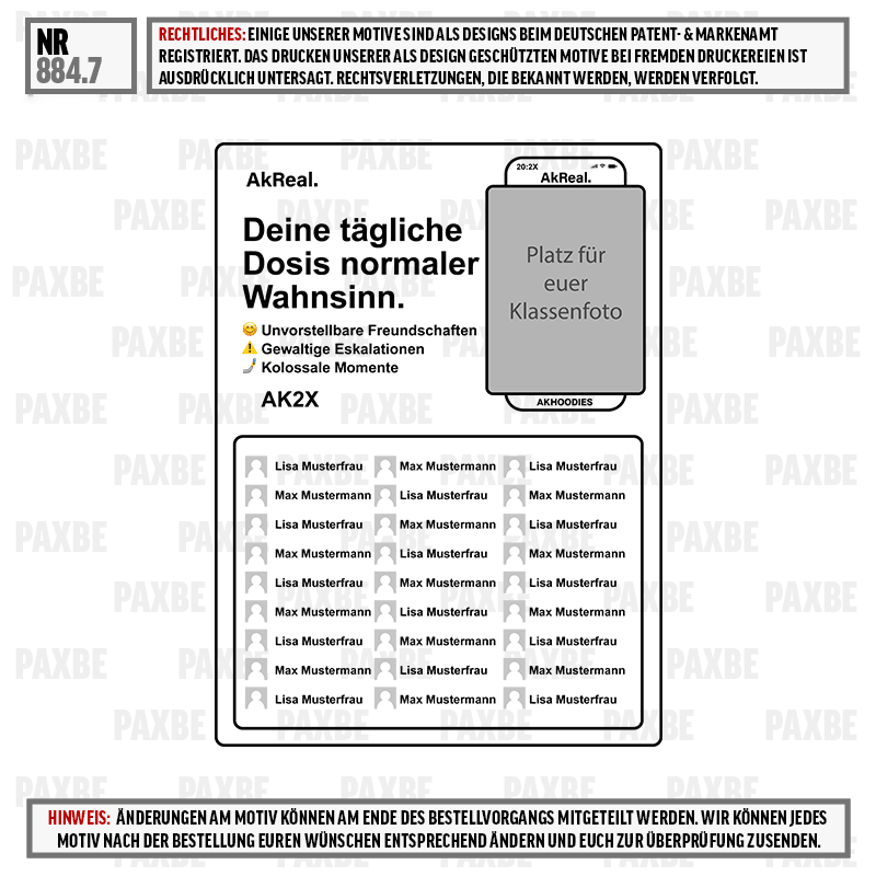 Kissenschmuck-Layout, Dosis-Visual, Klassenfoto-Platz, AkReal-Design, Namensplatz-Board, Slider, Tabelle, Mockup, Platzhalter, Layout