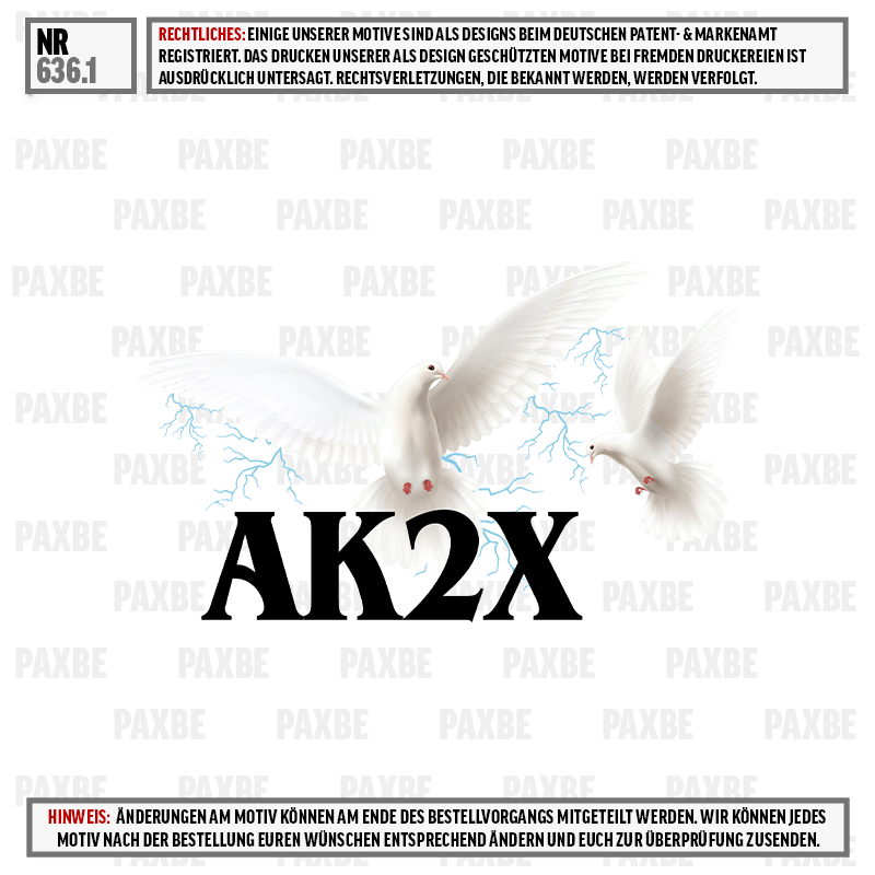 weiße taube, taubenbild, AK2X, vogel grafik, handschriftliches motif, taube, PAXBE Wasserzeichen, AK2X, Logo, Druckmotiv