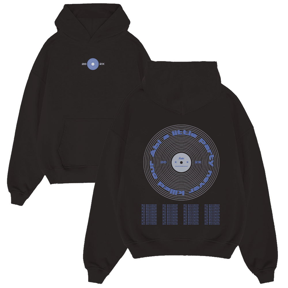 Hoodie, Schwarz, Grafik, Vinylrecord-Motiv, Vorne Taschen
