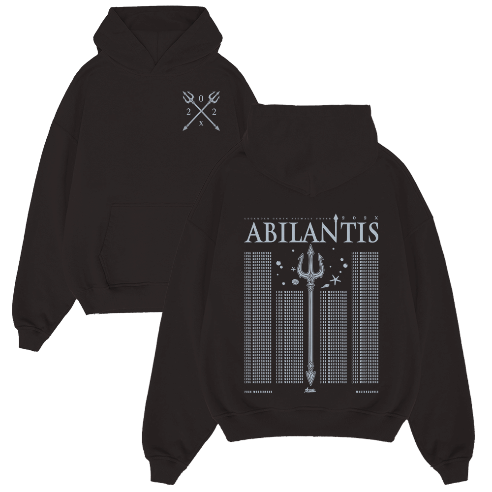 hoodie, schwarz, tridenten-motiv, rückenprint, grafik-hoodie